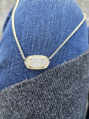 Kendra Scott Gold Tone White Druzy Oval Necklace